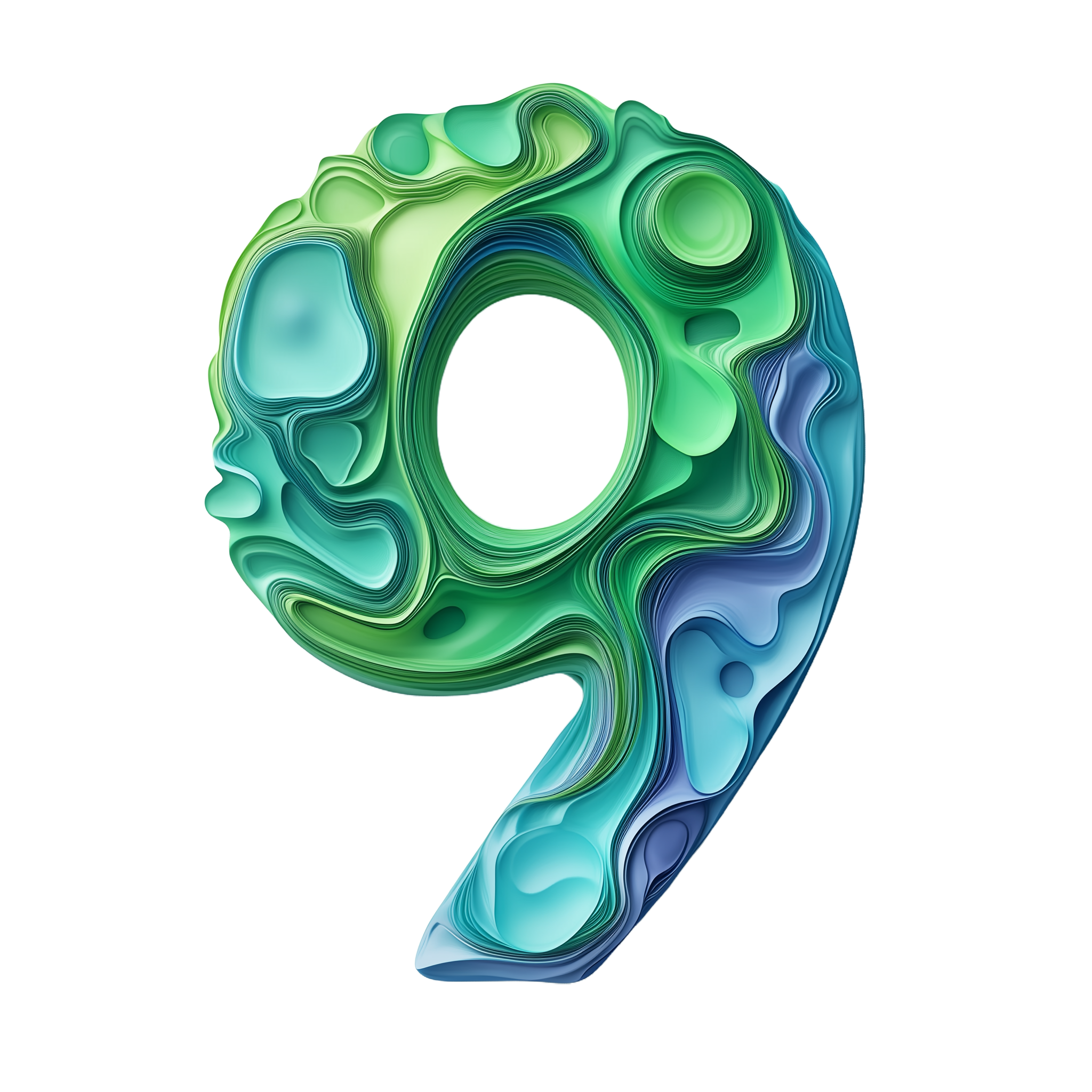 number 10 as organic blue and green shapes
