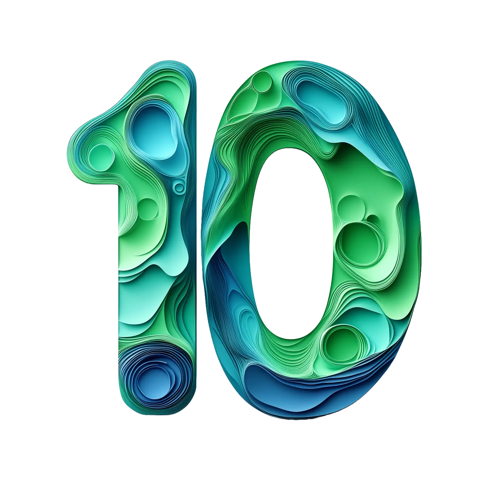 number 10 as organic blue and green shapes